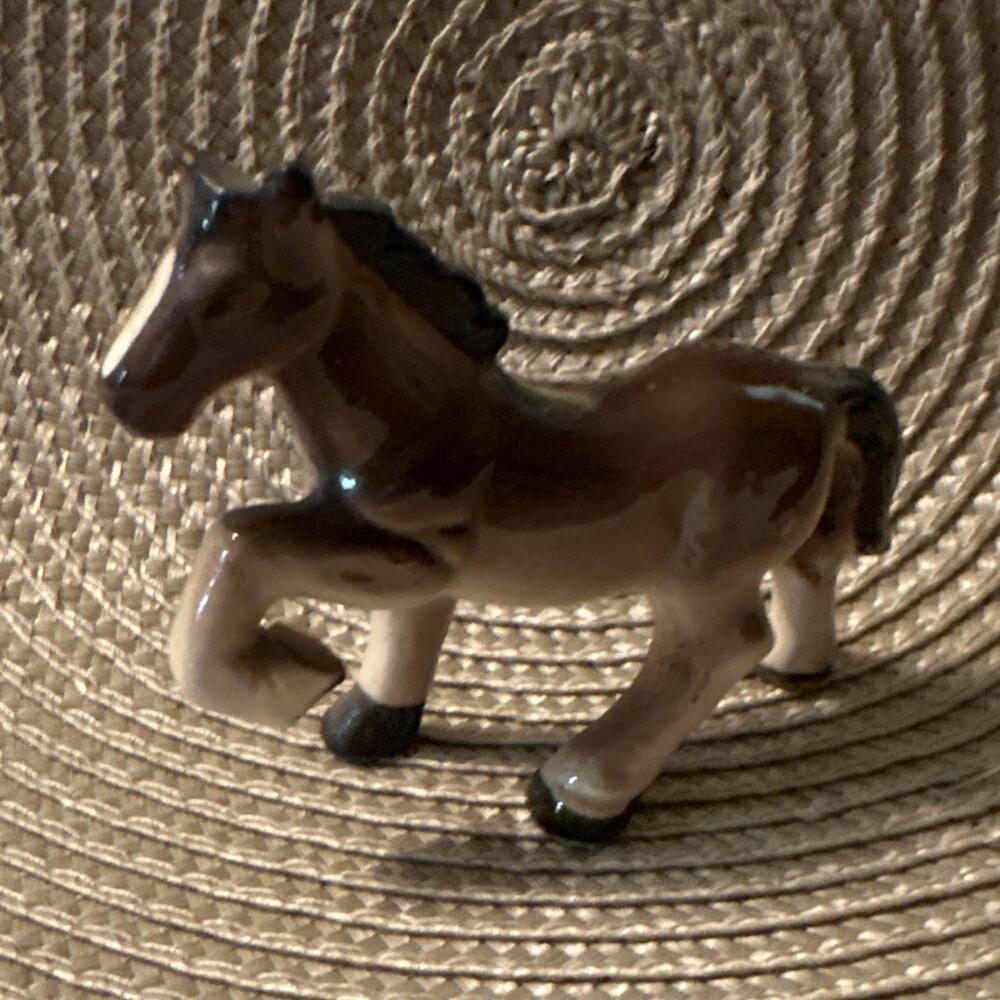 japan marked porcelain horse figurine brown gray w/ white legs black hooves